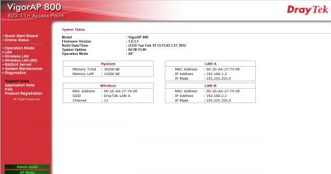 Draytek Vigor AP800 Admin Setup